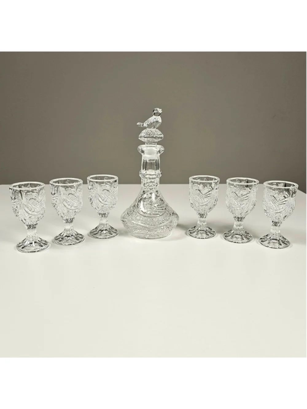 Vtg Hofbauer Byrdes Crystal Small Cordial Liqueur Decanter Set 6 Glasses Germany